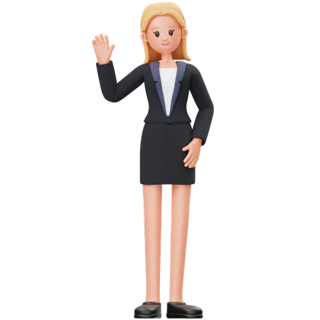 Woman Waving Hand  3D Illustration