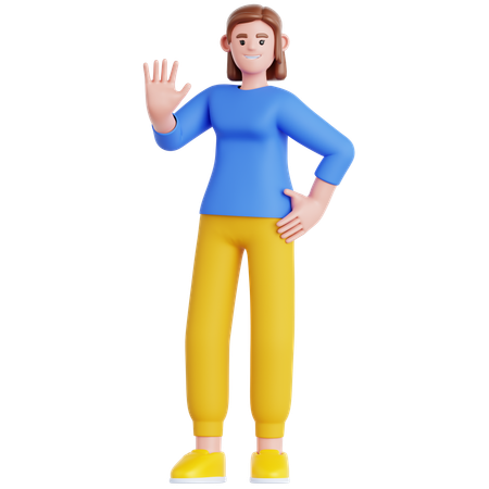 Woman Waving Hand  3D Illustration