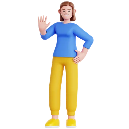 Woman Waving Hand  3D Illustration