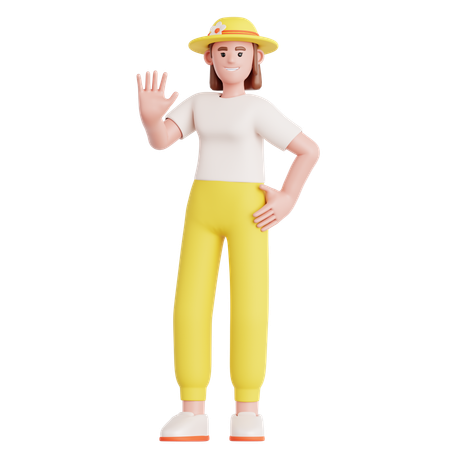 Woman Waving Hand  3D Illustration