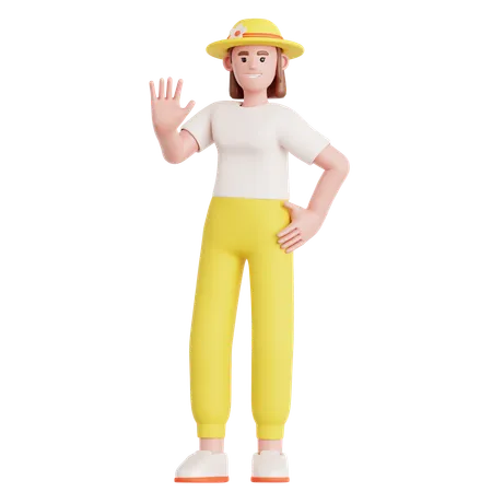 Woman Waving Hand  3D Illustration