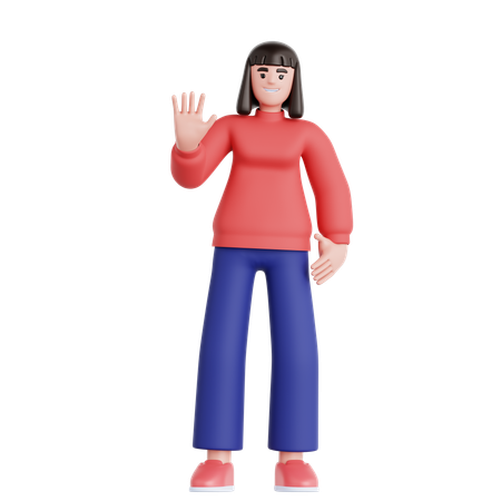 Woman Waving Hand  3D Illustration