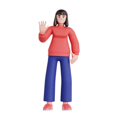 Woman Waving Hand  3D Illustration