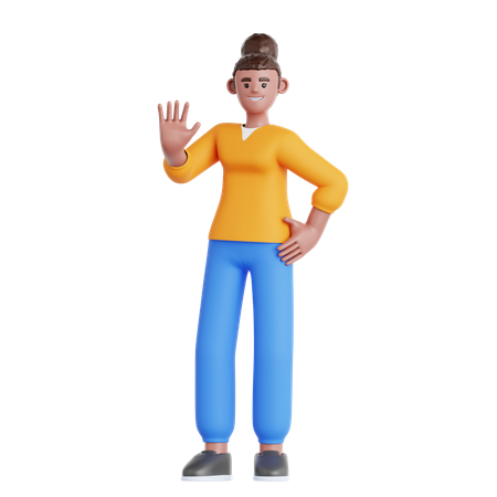 Woman Waving Hand  3D Illustration