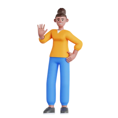 Woman Waving Hand  3D Illustration