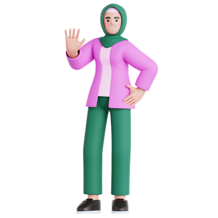 Woman Waving Hand  3D Illustration