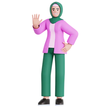 Woman Waving Hand  3D Illustration