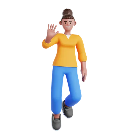 Woman Waving Hand While Floating  3D Illustration