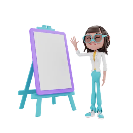 Woman waving hand with presentation board  3D Illustration