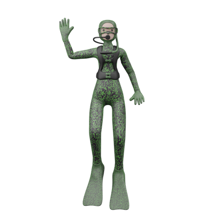 Woman waving hand with Scuba Diving 3D Illustration