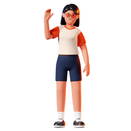 Woman Waving Hello Pose  3D Illustration