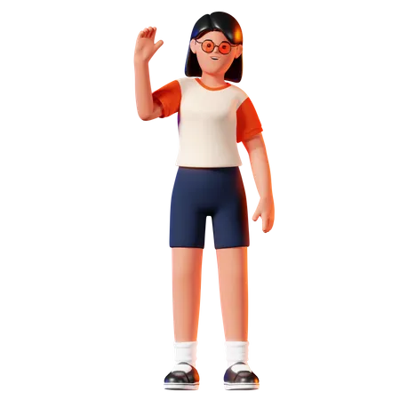 Woman Waving Hello Pose  3D Illustration