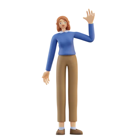 Woman Waving her Hand 3D Illustration