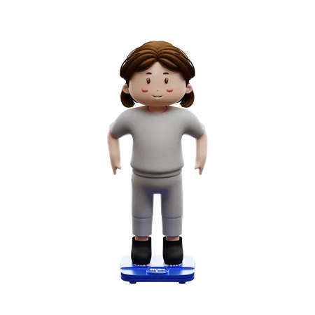 Woman Weighing Weight On Gym Scale  3D Illustration