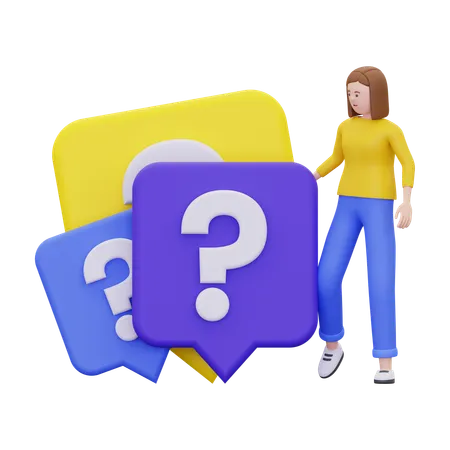 Woman With A Question Mark  3D Illustration