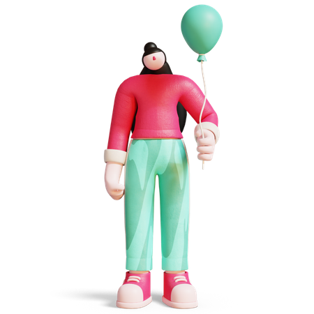 Woman With Balloons Flying In Sky  3D Illustration