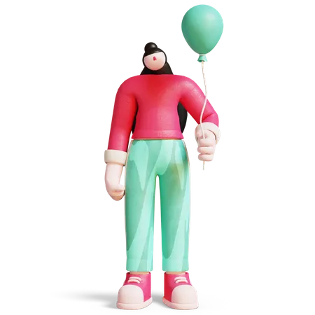 Woman With Balloons Flying In Sky  3D Illustration