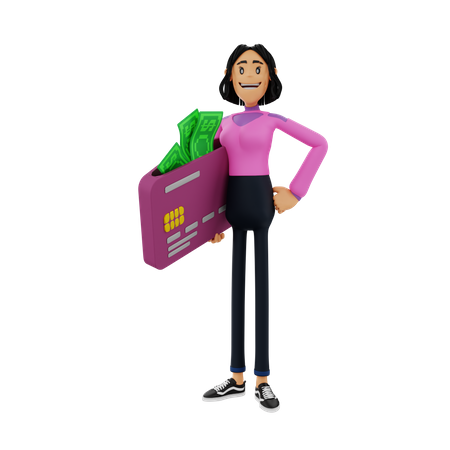 Woman with bank card  3D Illustration