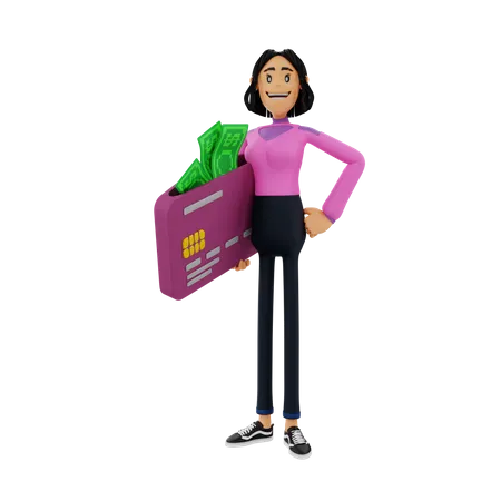 Woman with bank card  3D Illustration