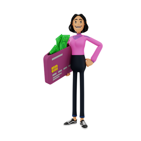 Woman with bank card 3D Illustration