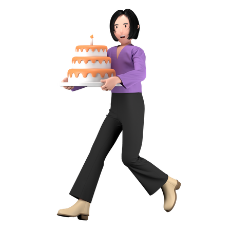 Woman with birthday cake  3D Icon