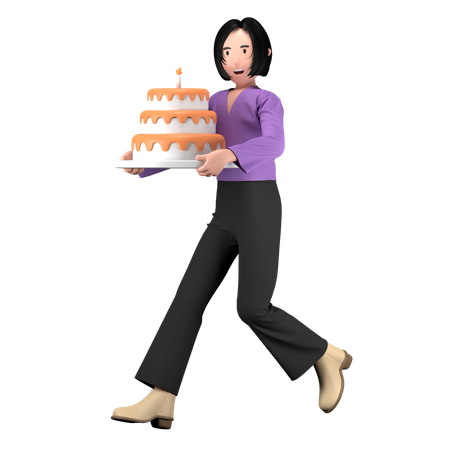 Woman with birthday cake  3D Illustration