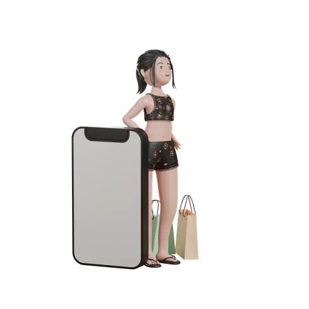 Woman with blank mobile screen  3D Illustration