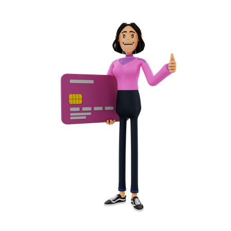 Woman with card showing thumbs up  3D Illustration