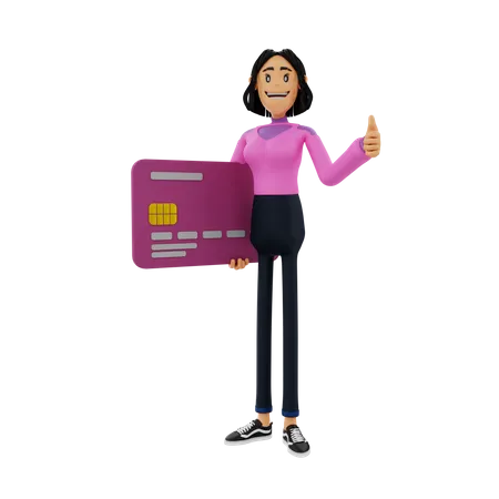 Woman with card showing thumbs up  3D Illustration