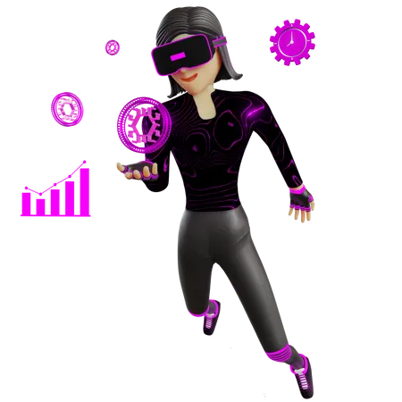 Woman With Crypto Coin On Metaverse  3D Illustration