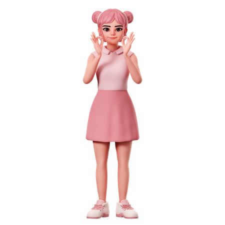 Woman With Double Buns Showing Ok Pose Using Both Hand  3D Icon