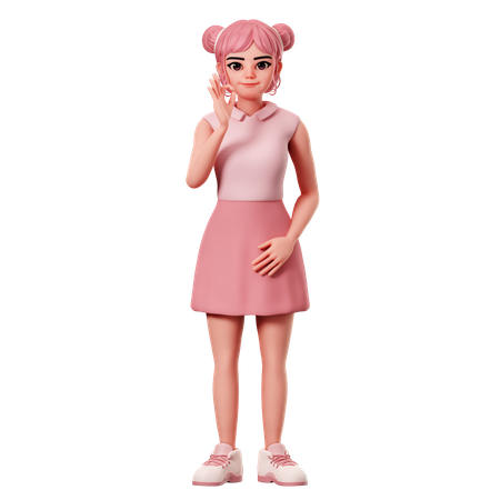 Woman With Double Buns Showing Ok Pose Using Left Hand  3D Icon