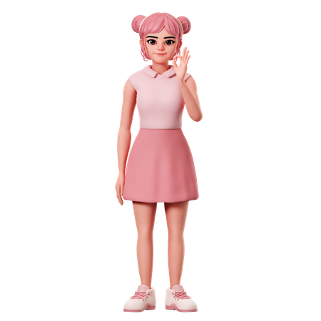 Woman With Double Buns Showing Ok Pose Using Right Hand  3D Icon