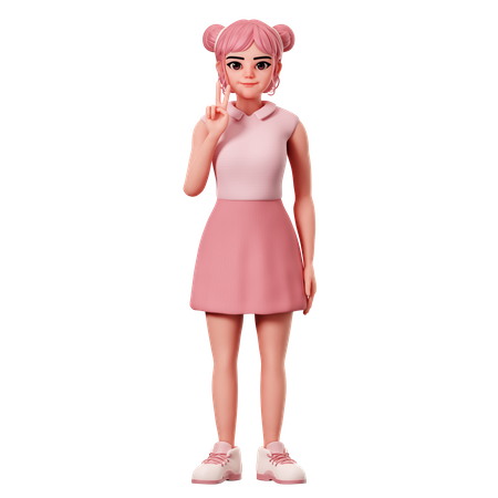 Woman With Double Buns Showing Peace Pose Using Left Hand  3D Icon