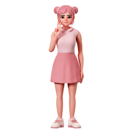 Woman With Double Buns Showing Peace Pose Using Left Hand  3D Illustration