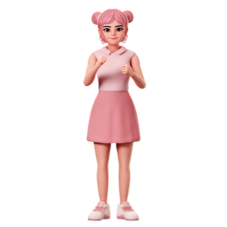 Woman With Double Buns Showing Ready To Fight Pose  3D Icon