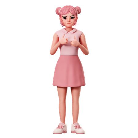 Woman With Double Buns Showing Thumbs Ups Pose Using Both Hand  3D Icon