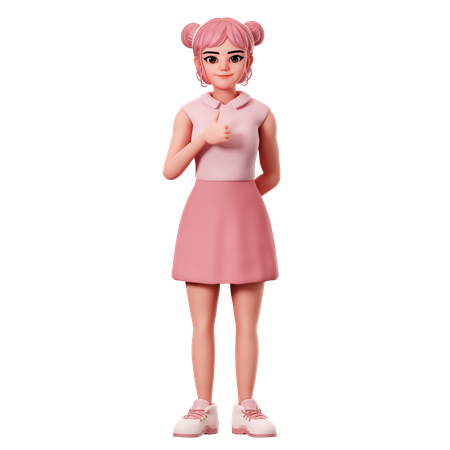 Woman With Double Buns Showing Thumbs Ups Pose Using Left Hand  3D Icon