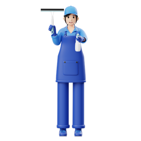 Woman With Glass Cleaning Tool  3D Illustration