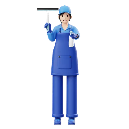 Woman With Glass Cleaning Tool  3D Illustration