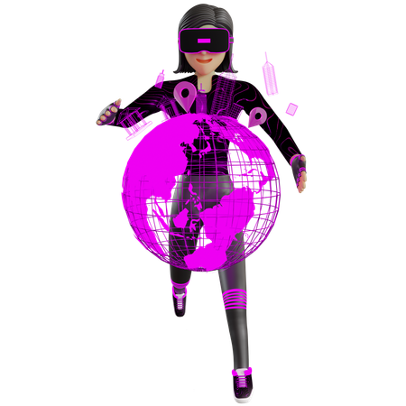 Woman With Globe On Metaverse  3D Icon
