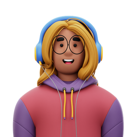 Woman with Jacket and Headphone  3D Icon