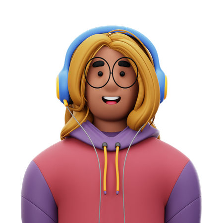 Woman with Jacket and Headphone  3D Icon