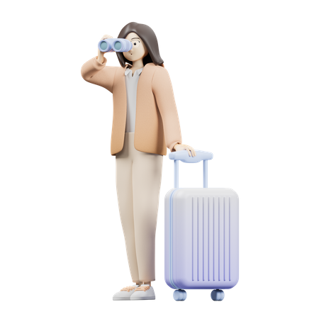 Woman with Luggage  For Trip  3D Illustration