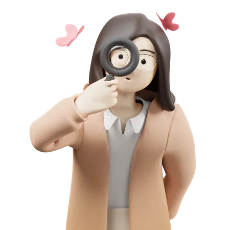 Woman With Magnifying Glass  3D Illustration