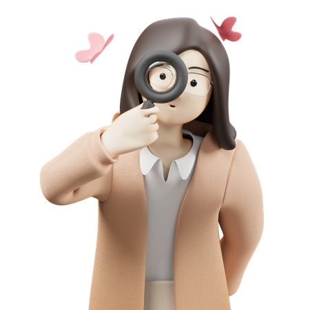 Woman With Magnifying Glass  3D Illustration