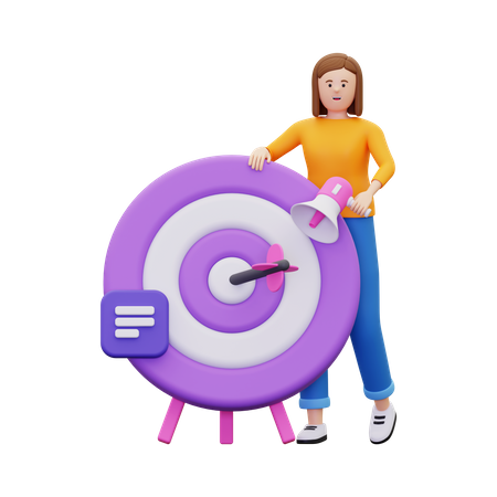 Woman with marketing target  3D Illustration