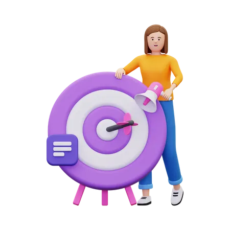 Woman with marketing target  3D Illustration