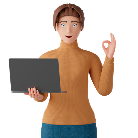 Woman With Notebook And Ok Sign  3D Illustration