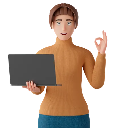 Woman With Notebook And Ok Sign  3D Illustration